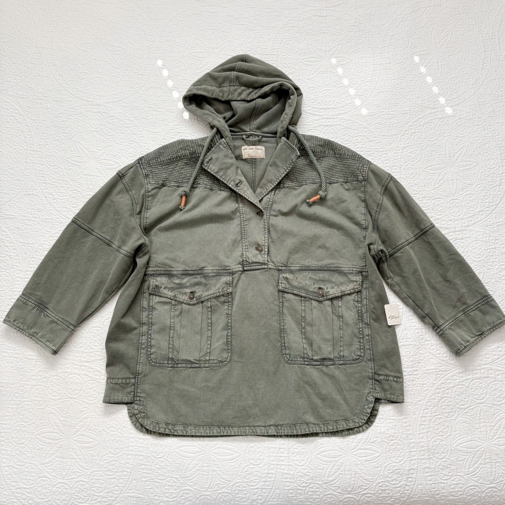 We the Free Marlie Washed Pullover Jacket, Crystal Kelp Sz L